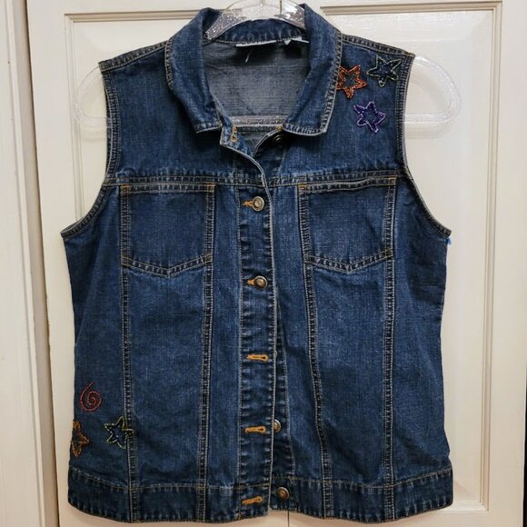 Chico's Design Embroidered Denim Vest Size 1 - Picture 1 of 6